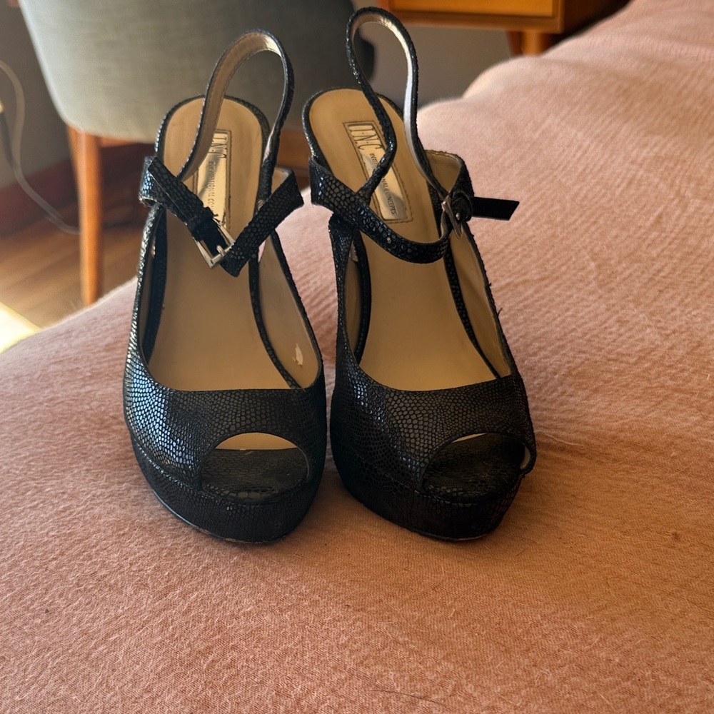 INC International Concepts Black Peep-Toe Slingback Heels